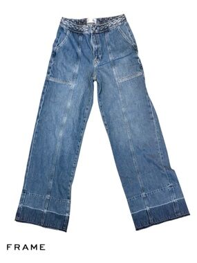 Frame braided waistband high-rise wide-leg jeans size 28